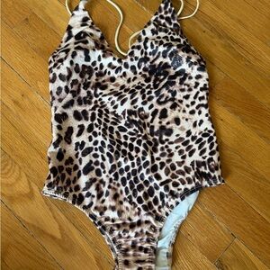 Leopard Print One-Piece Swimsuit - Brown & Black